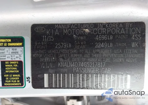 2016 Kia Cadenza Premium z USA, uszkodzony, nr VIN KNALN4D74G5217817